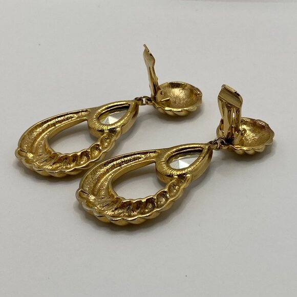 Vintage Gold Tone Dangling Earrings with Clear Stone - Picture 9 of 12